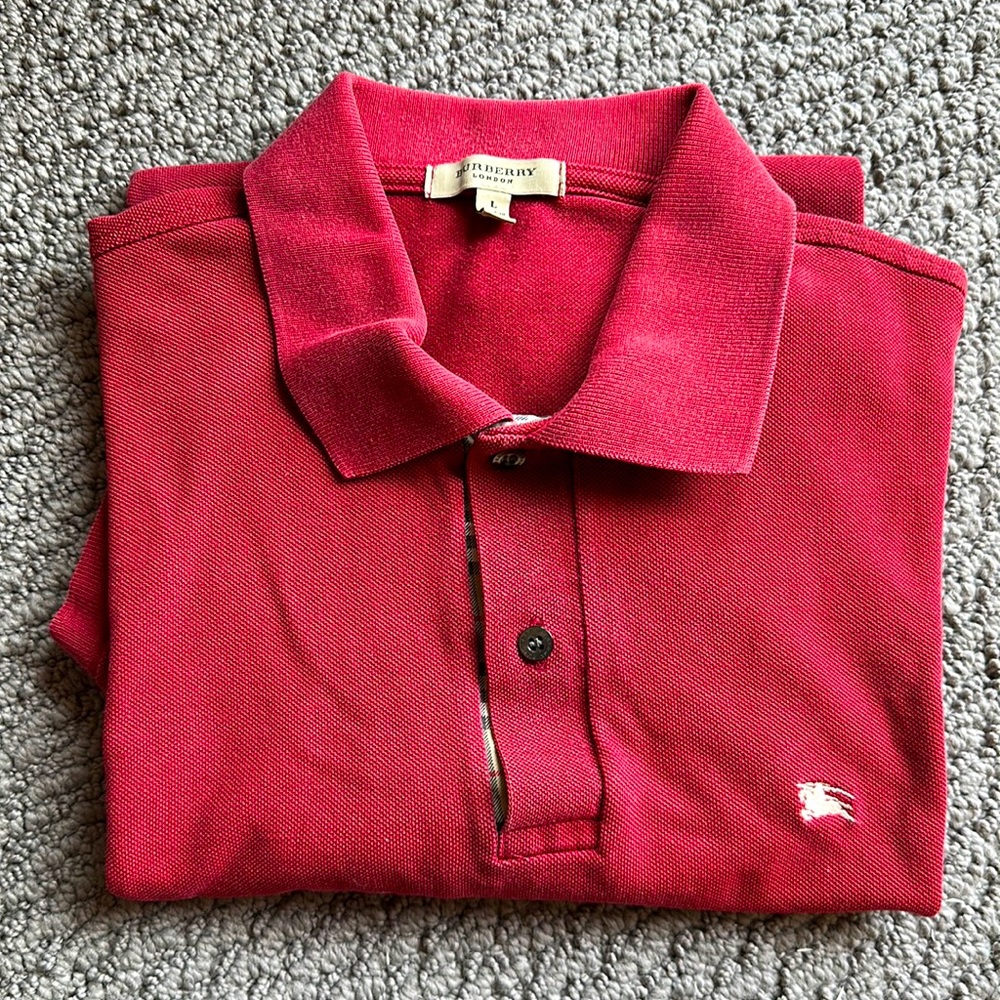 Burberry Men’s Short-sleeve Polo. Color dark red, size Large